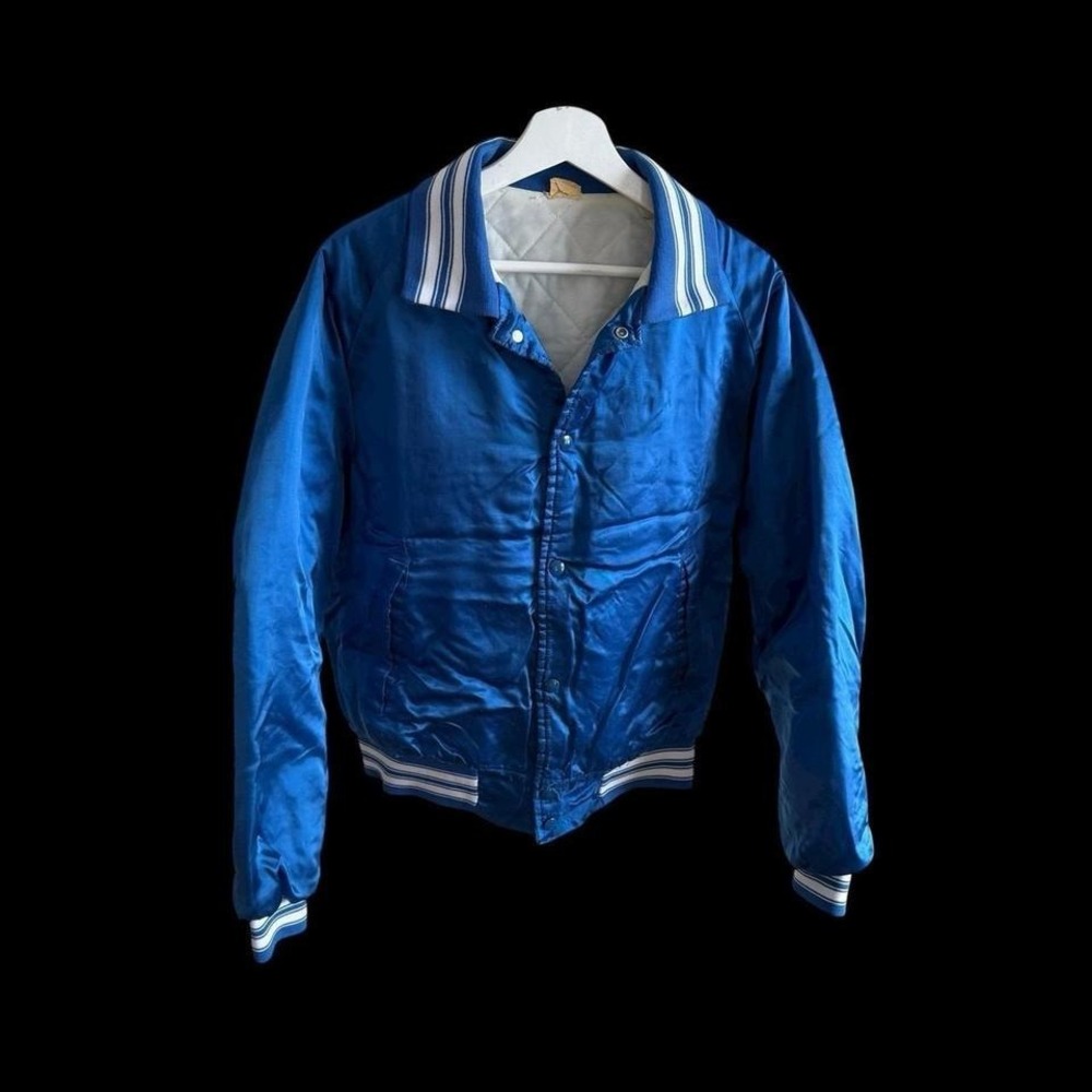 Vintage 70's Detroit Lions Jacket Mens Sz Large Blue‎ NFL Satin Unlabeled
